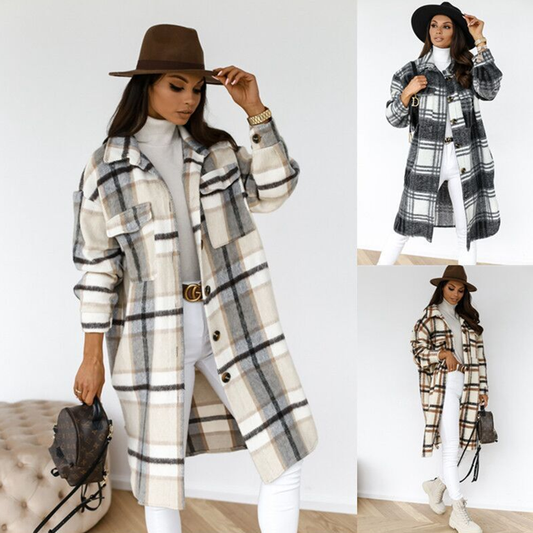 AOVIA – Women's Checked Long Coat