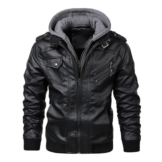 VINTAGE - Men's Hooded Leather Jacket